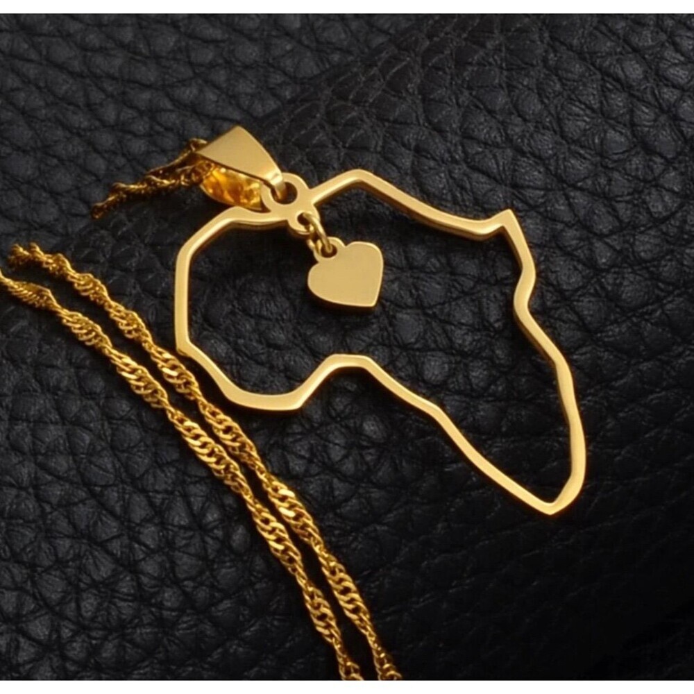 Heart Africa map necklace